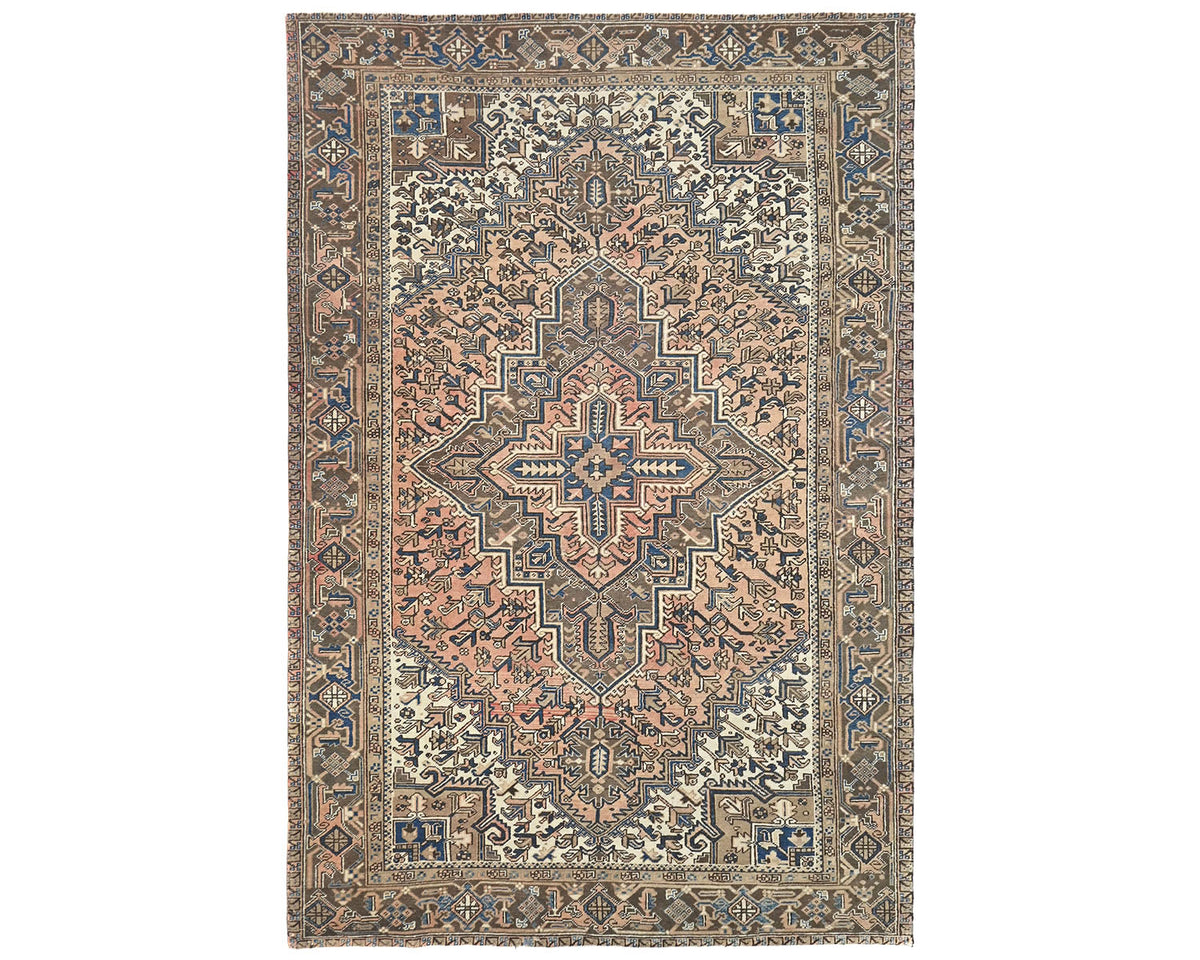 Alfombra de lana anudada a mano estilo persa terracota Heriz vintage de 8 x 11