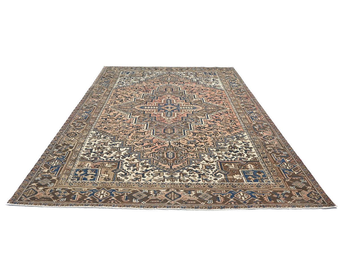 Alfombra de lana anudada a mano estilo persa terracota Heriz vintage de 8 x 11