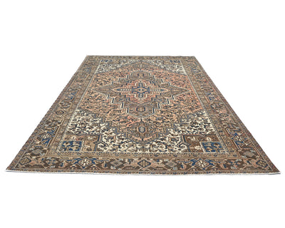 Alfombra de lana anudada a mano estilo persa terracota Heriz vintage de 8 x 11