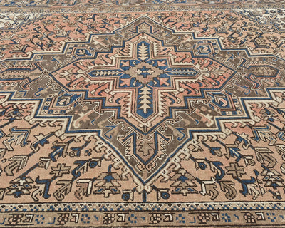 Alfombra de lana anudada a mano estilo persa terracota Heriz vintage de 8 x 11