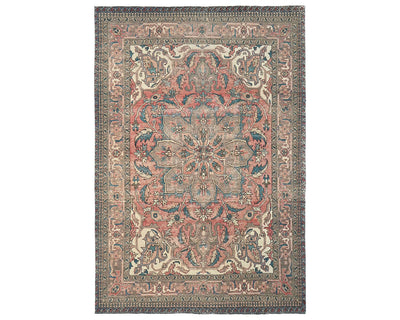 Alfombra de lana anudada a mano estilo persa terracota Heriz vintage de 7x10