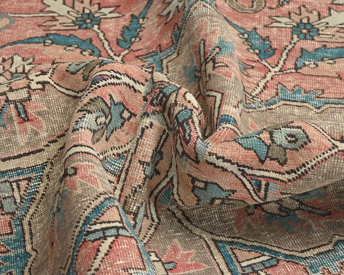 Alfombra de lana anudada a mano estilo persa terracota Heriz vintage de 7x10
