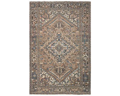 Alfombra de lana anudada a mano estilo persa vintage Heriz marrón de 7 x 10 pulgadas