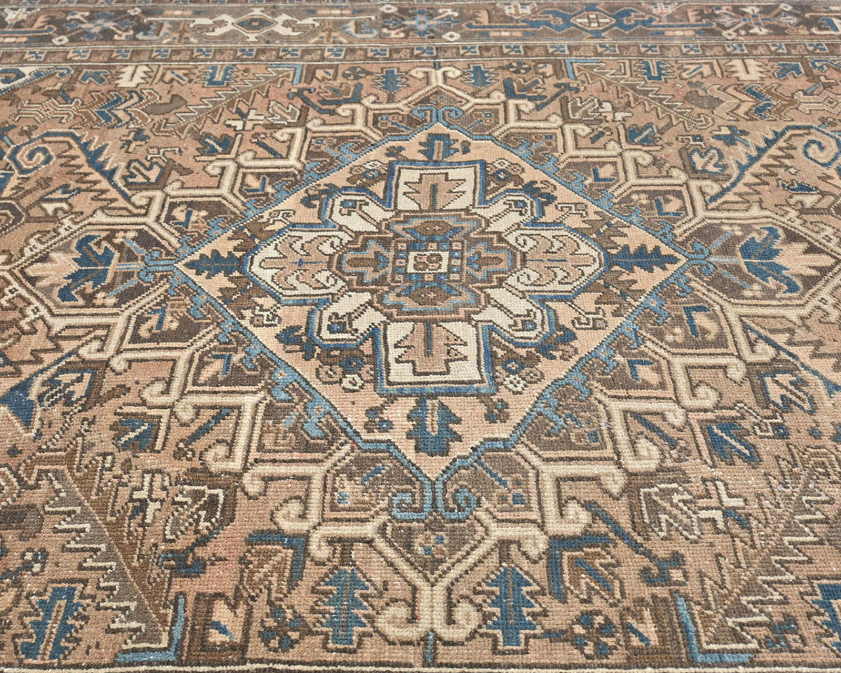 Alfombra de lana anudada a mano estilo persa vintage Heriz marrón de 7 x 10 pulgadas