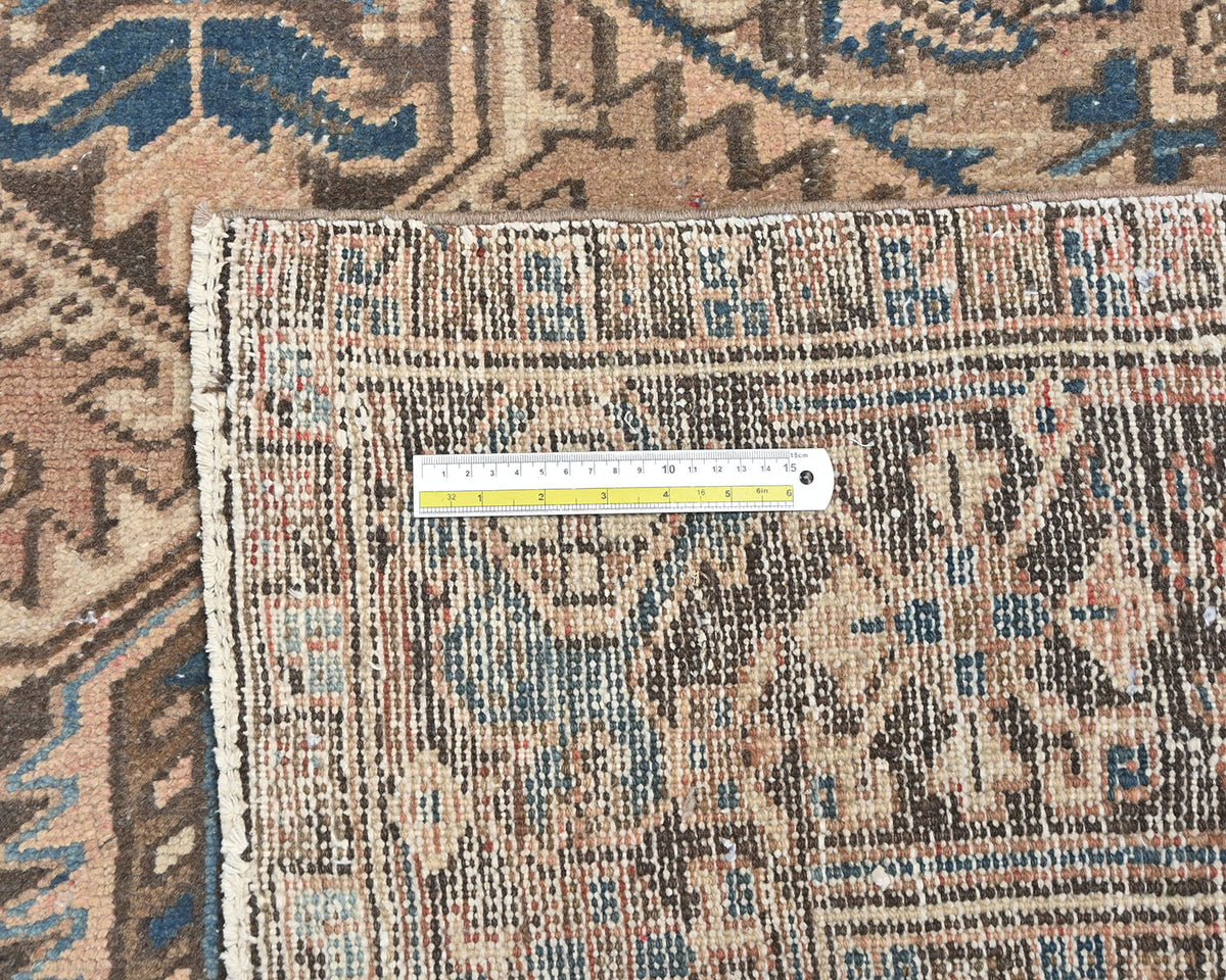 Alfombra de lana anudada a mano estilo persa vintage Heriz marrón de 7 x 10 pulgadas
