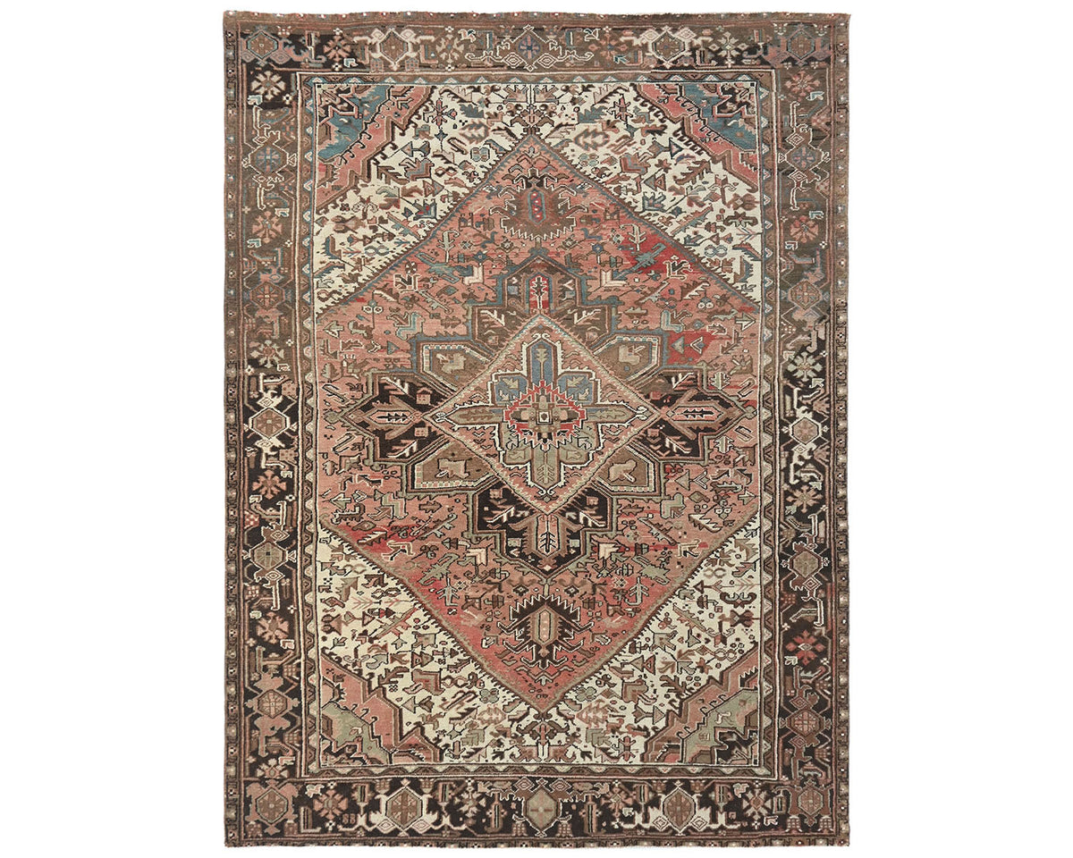 Alfombra de lana anudada a mano estilo persa terracota Heriz vintage de 8 x 11
