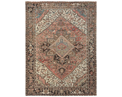 Alfombra de lana anudada a mano estilo persa terracota Heriz vintage de 8 x 11
