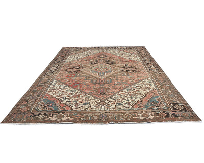 Alfombra de lana anudada a mano estilo persa terracota Heriz vintage de 8 x 11