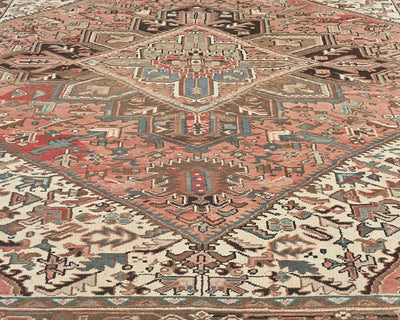 Alfombra de lana anudada a mano estilo persa terracota Heriz vintage de 8 x 11