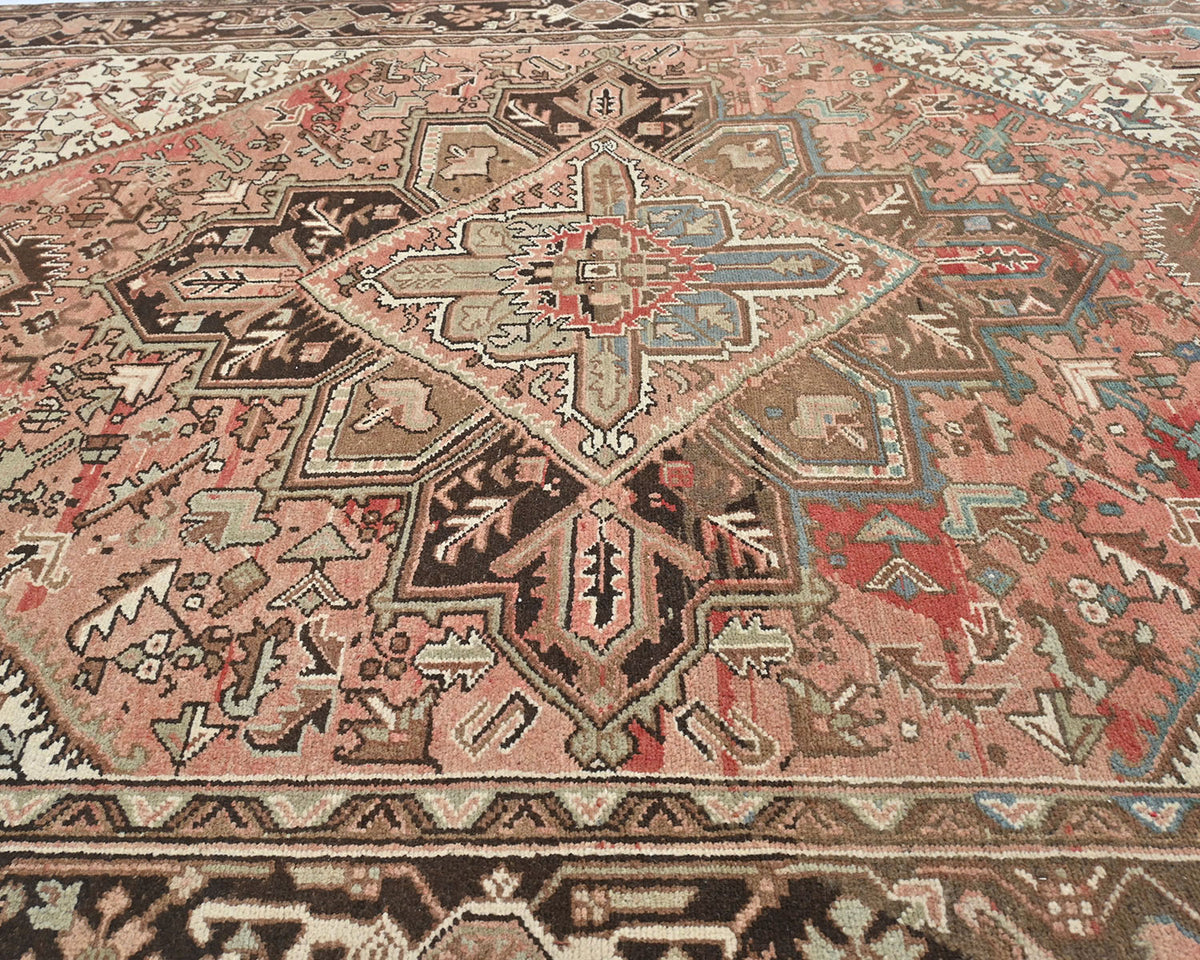 Alfombra de lana anudada a mano estilo persa terracota Heriz vintage de 8 x 11