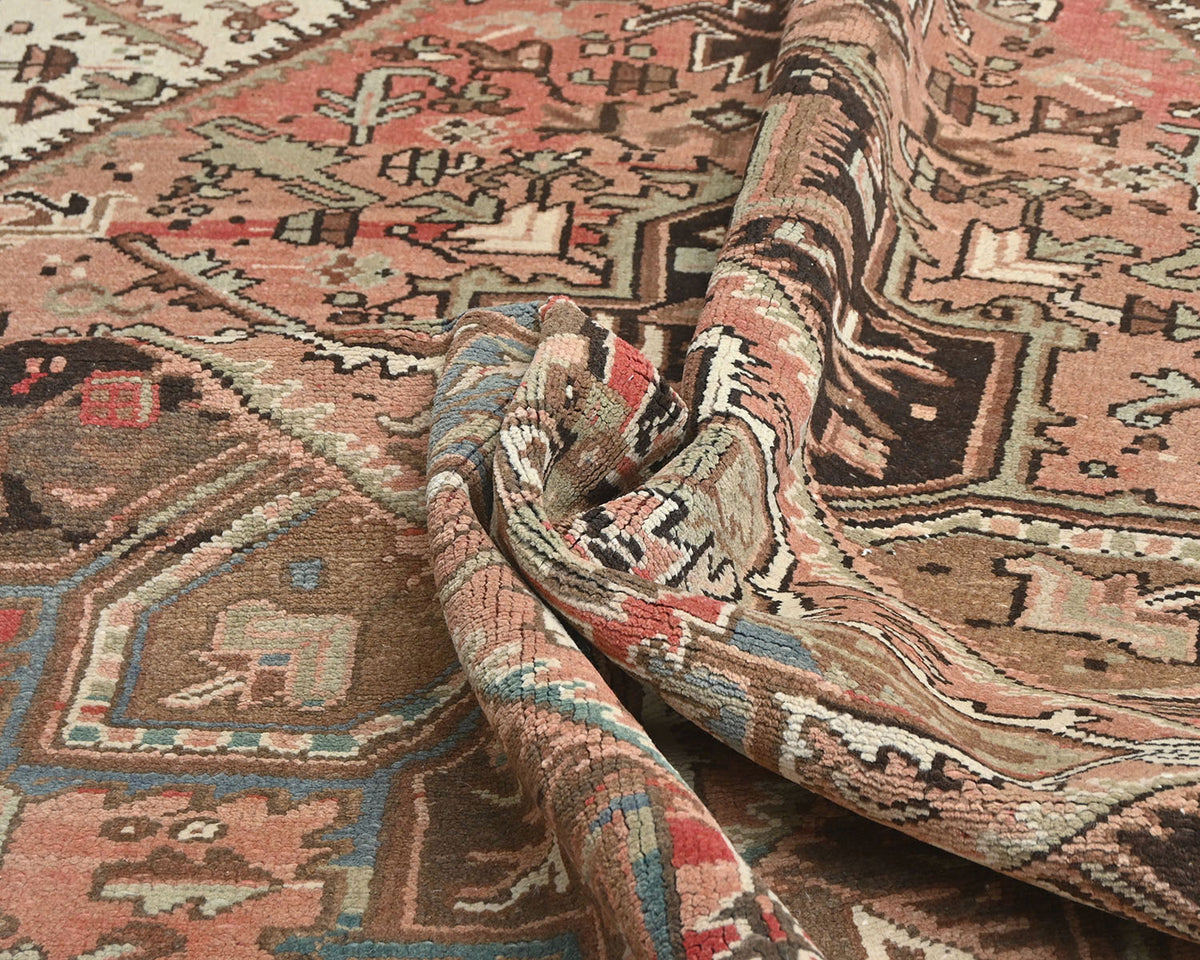 Alfombra de lana anudada a mano estilo persa terracota Heriz vintage de 8 x 11