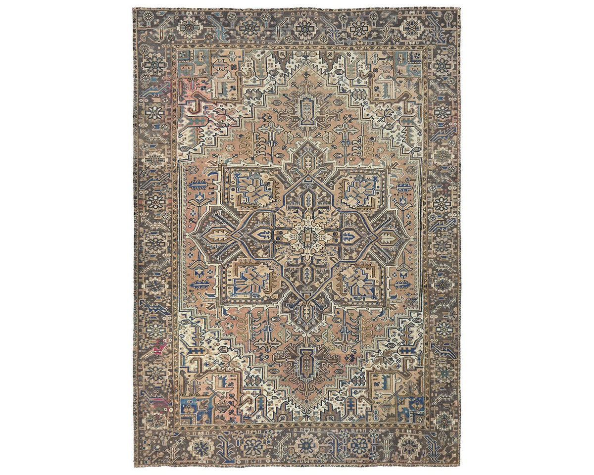 Alfombra de lana anudada a mano estilo persa vintage Heriz marrón de 8'6x11
