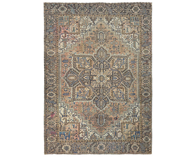 Alfombra de lana anudada a mano estilo persa vintage Heriz marrón de 8'6x11