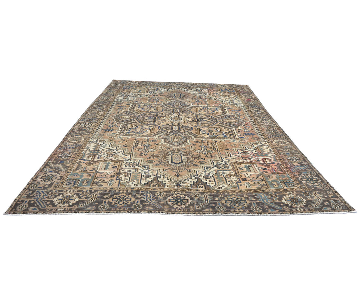 Alfombra de lana anudada a mano estilo persa vintage Heriz marrón de 8'6x11