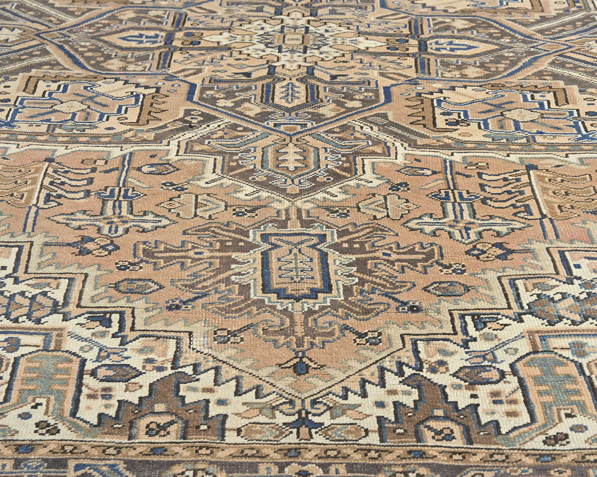 Alfombra de lana anudada a mano estilo persa vintage Heriz marrón de 8'6x11