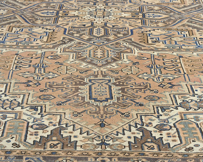 Alfombra de lana anudada a mano estilo persa vintage Heriz marrón de 8'6x11