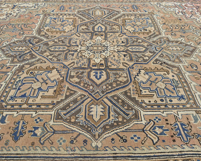 Alfombra de lana anudada a mano estilo persa vintage Heriz marrón de 8'6x11