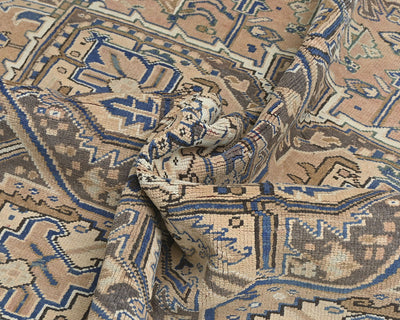 Alfombra de lana anudada a mano estilo persa vintage Heriz marrón de 8'6x11