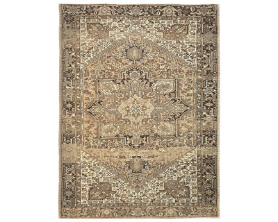 Alfombra de lana anudada a mano estilo persa vintage Heriz marrón de 9 x 12 pulgadas