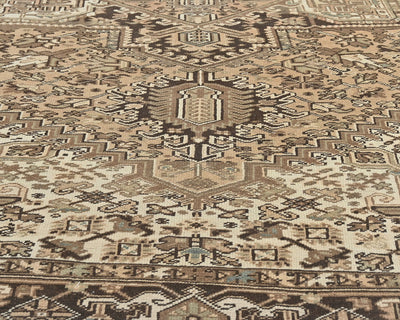 Alfombra de lana anudada a mano estilo persa vintage Heriz marrón de 9 x 12 pulgadas