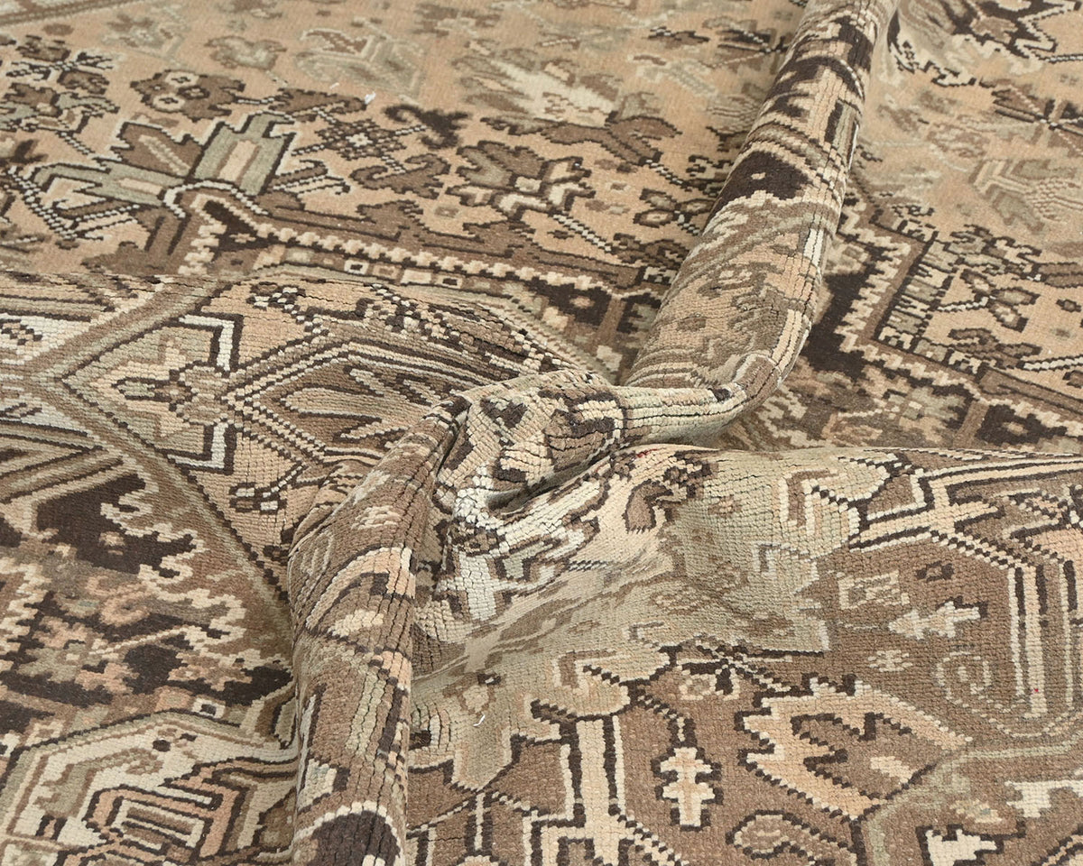 Alfombra de lana anudada a mano estilo persa vintage Heriz marrón de 9 x 12 pulgadas