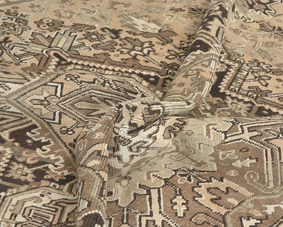 Alfombra de lana anudada a mano estilo persa vintage Heriz marrón de 9 x 12 pulgadas