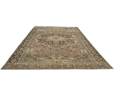 10x13 Vintage Heriz Brown Persian Style Hand Knotted Wool Area Rug