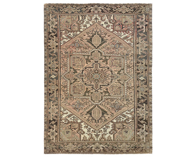 Alfombra de lana anudada a mano estilo persa vintage Heriz marrón de 8 x 11