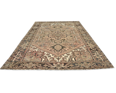 Alfombra de lana anudada a mano estilo persa vintage Heriz marrón de 8 x 11