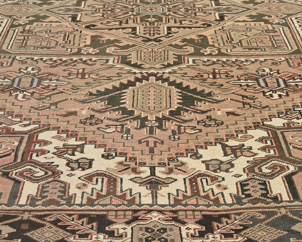 Alfombra de lana anudada a mano estilo persa vintage Heriz marrón de 8 x 11