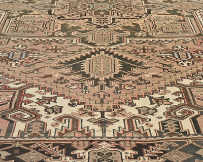Alfombra de lana anudada a mano estilo persa vintage Heriz marrón de 8 x 11