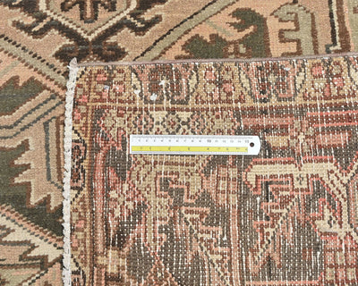 Alfombra de lana anudada a mano estilo persa vintage Heriz marrón de 8 x 11