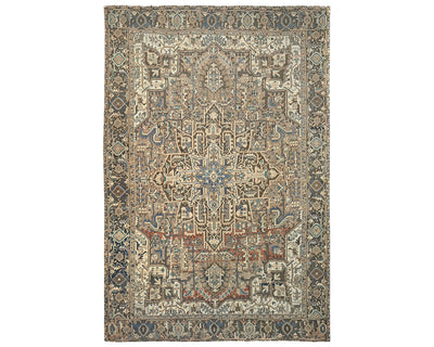Alfombra de lana anudada a mano estilo persa vintage Heriz marrón de 9 x 12 pulgadas
