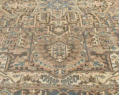 Alfombra de lana anudada a mano estilo persa vintage Heriz marrón de 9 x 12 pulgadas