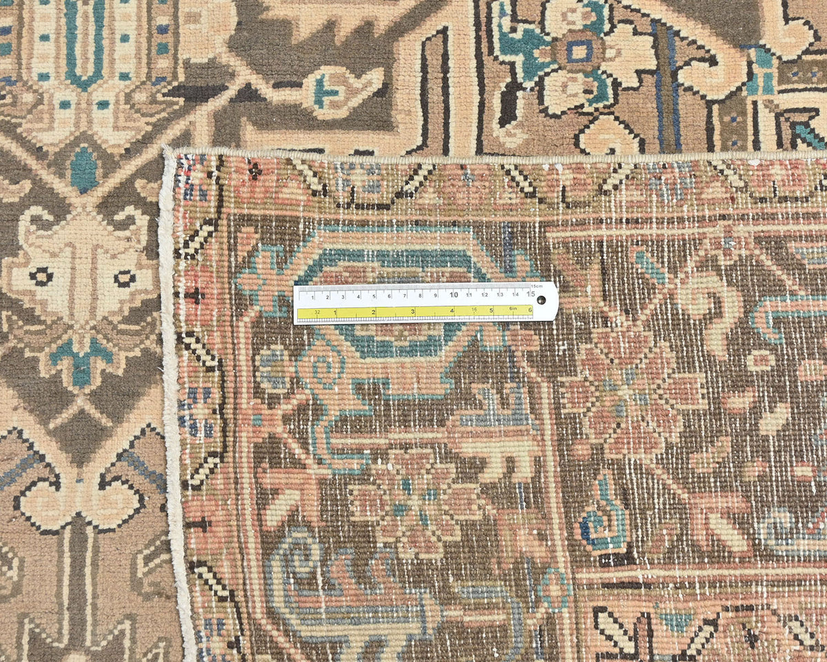 Alfombra de lana anudada a mano estilo persa vintage Heriz marrón de 9 x 12 pulgadas