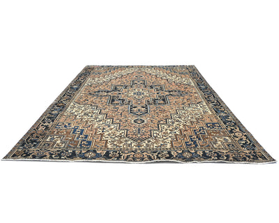 Alfombra de lana anudada a mano estilo persa vintage Heriz marrón de 10 x 12 pulgadas