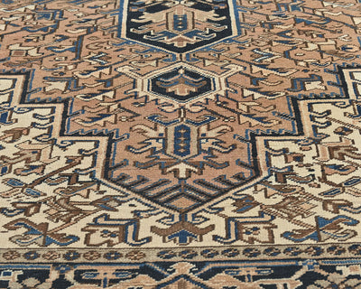 Alfombra de lana anudada a mano estilo persa vintage Heriz marrón de 10 x 12 pulgadas
