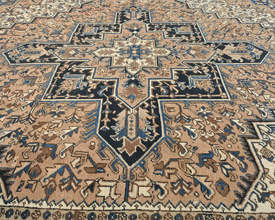 Alfombra de lana anudada a mano estilo persa vintage Heriz marrón de 10 x 12 pulgadas