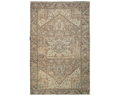 Alfombra de lana anudada a mano estilo persa vintage Heriz marrón de 10 x 13