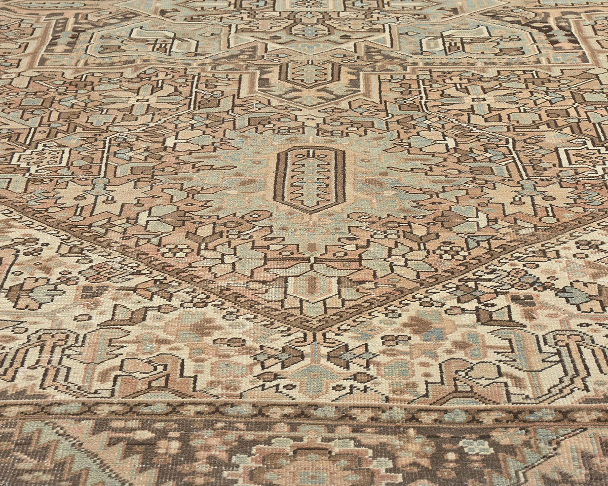 Alfombra de lana anudada a mano estilo persa vintage Heriz marrón de 10 x 13