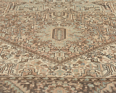 Alfombra de lana anudada a mano estilo persa vintage Heriz marrón de 10 x 13