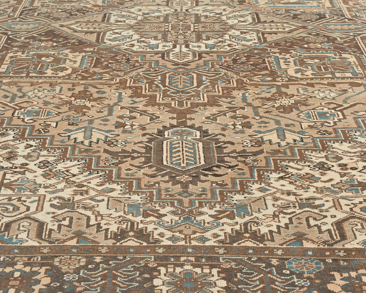 Alfombra de lana anudada a mano estilo persa vintage Heriz marrón de 9 x 12 pulgadas