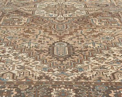 Alfombra de lana anudada a mano estilo persa vintage Heriz marrón de 9 x 12 pulgadas