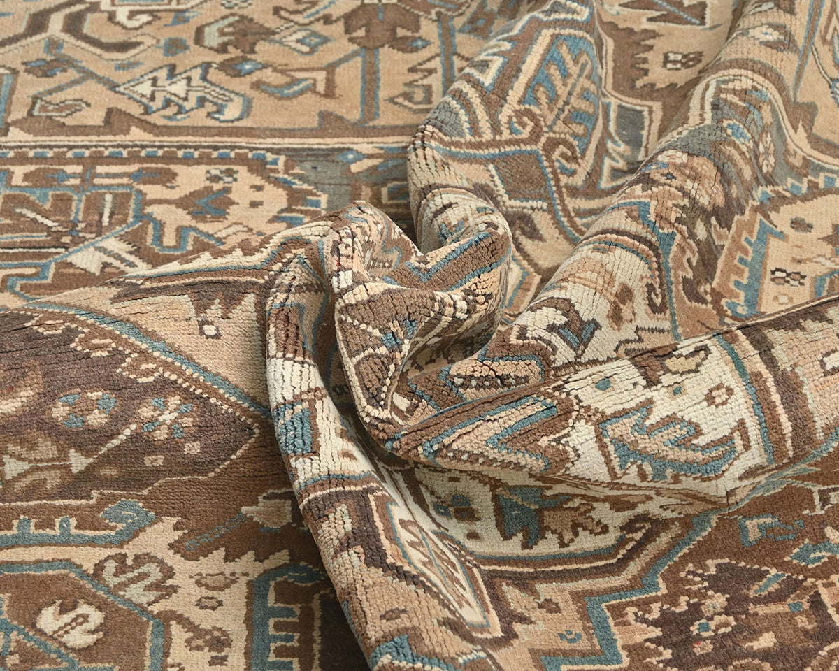 Alfombra de lana anudada a mano estilo persa vintage Heriz marrón de 9 x 12 pulgadas