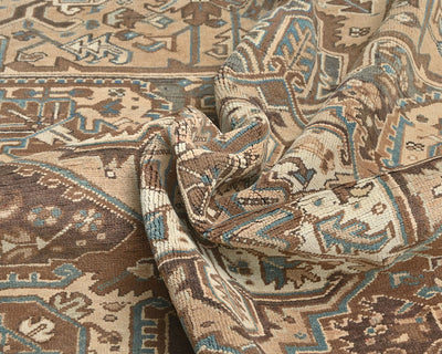 Alfombra de lana anudada a mano estilo persa vintage Heriz marrón de 9 x 12 pulgadas