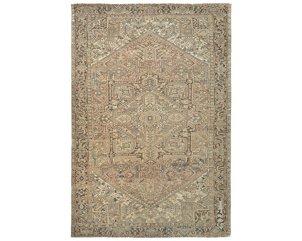 Alfombra de lana anudada a mano estilo persa vintage Heriz marrón de 10 x 13