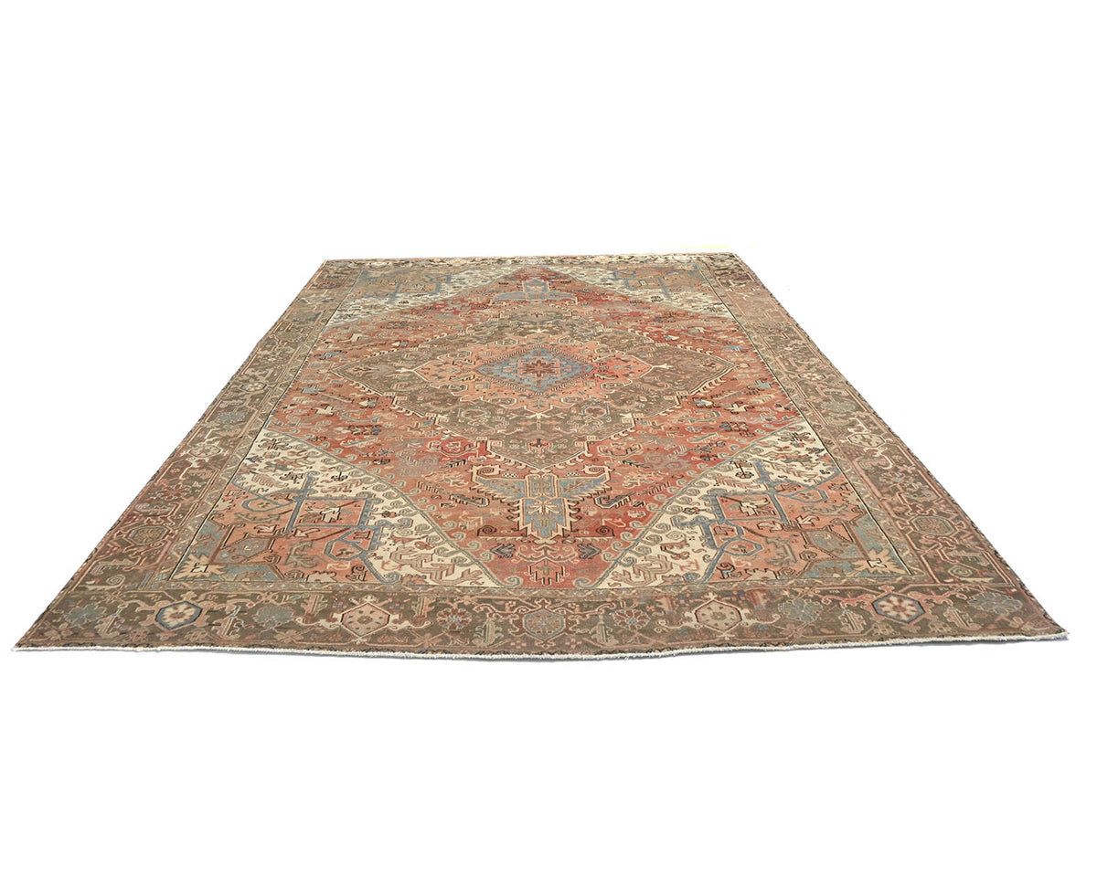 10x13 Vintage Heriz Terracotta Persian Style Hand Knotted Wool Area Rug