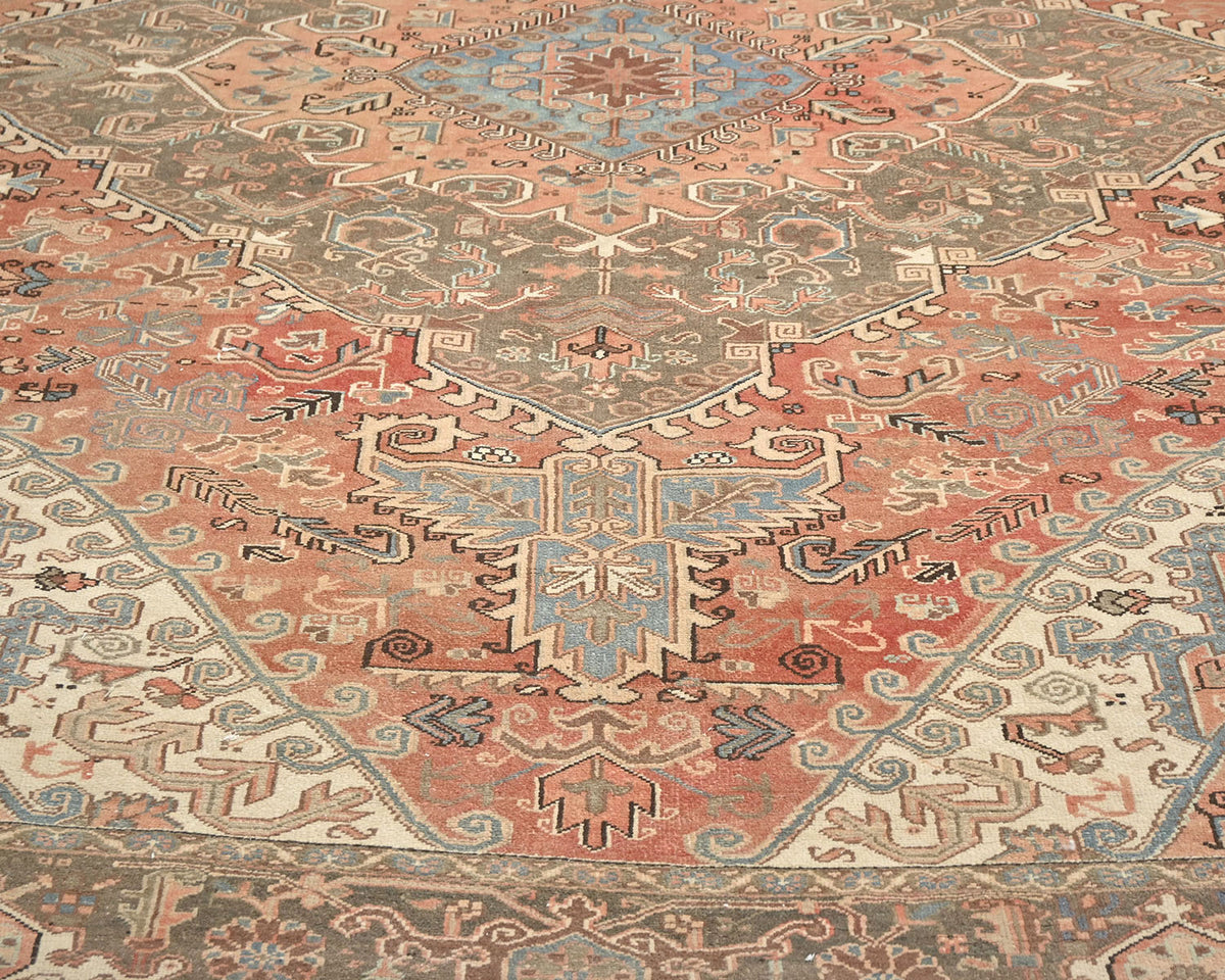 10x13 Vintage Heriz Terracotta Persian Style Hand Knotted Wool Area Rug