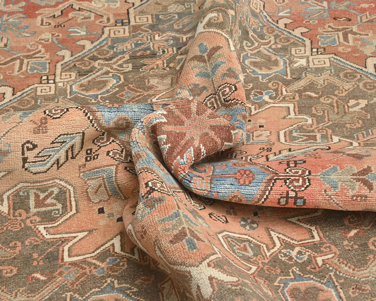 10x13 Vintage Heriz Terracotta Persian Style Hand Knotted Wool Area Rug