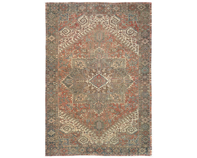 10x13 Vintage Heriz Terracotta Persin Style Hand Knotted Wool Area Rug